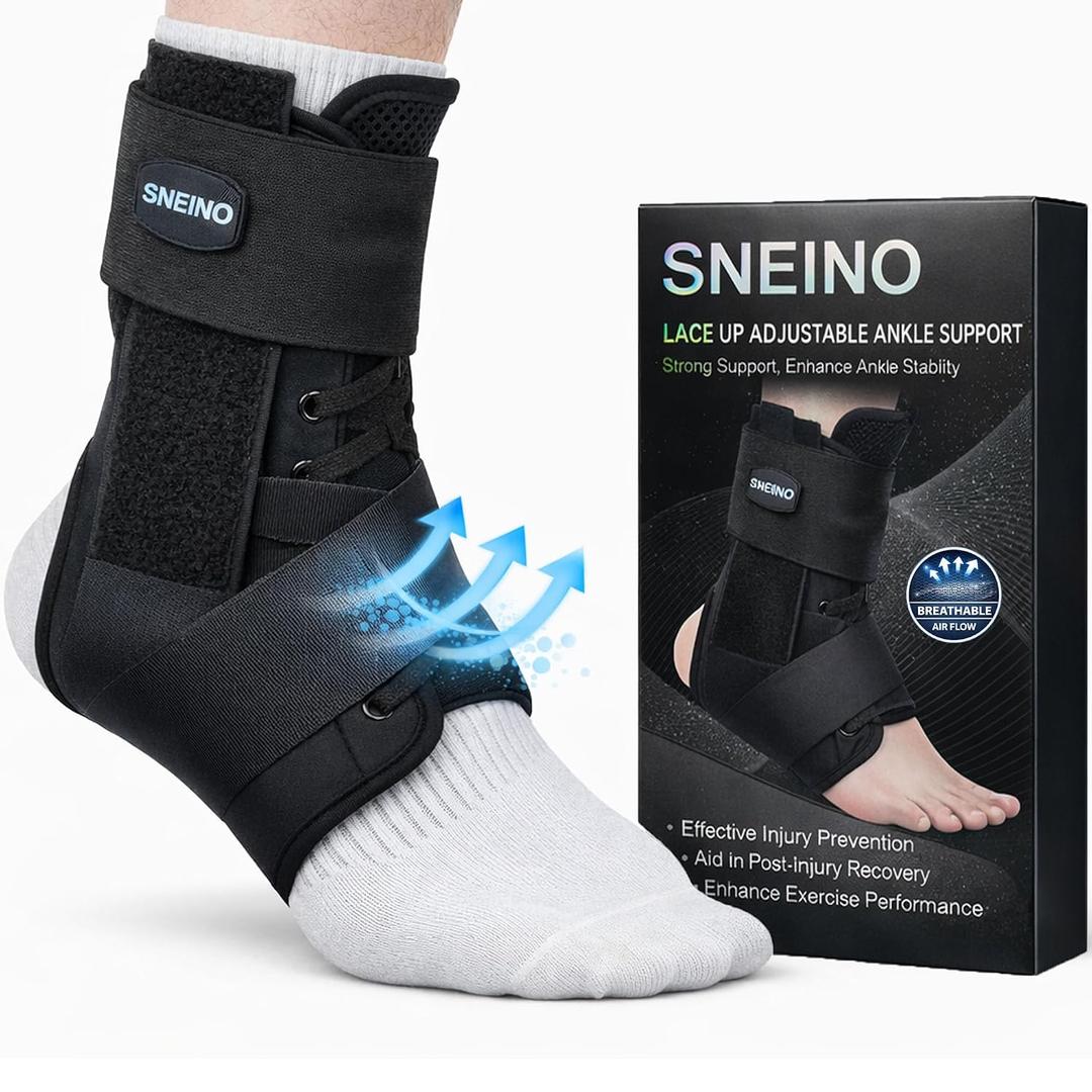 Ankle Brace for Women Men - Ankle Support Brace for Sprained Ankle, Ankle Stabilizer for Achilles, Tendon, Sprain, Injury Recovery, Lace up Ankle wrap for Running, Basketball, Volleyball (Ankle Brace, Large)
