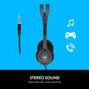 Logitech H111 Wired Headset, Stereo Headphones with Noise-Cancelling Microphone, 3.5 mm Audio Jack, PC/Mac/Laptop/Smartphone/Tablet - Black