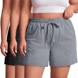 Evervibe 3 Pack Women's Plus Size Sweat Shorts Drawstring Elastic Waist Athletic Lounge Shorts with Pocket