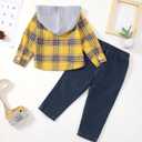 XUANHAO Toddler Boy Clothes Infant Baby Boy Outfits 12 18 24 Months 2T 3T 4T 5T Hoodie Jeans Pants Set Fall Winter Clothing (Yellow Plaid)