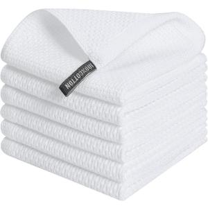 Kitinjoy 100% Cotton Kitchen Dish Cloths (12 X 12 Inches, White), 6 Pack Waffle Weave Ultra Soft Absorbent Dish Towels for Drying Dishes Quick Drying Kitchen Towels Dish Rags