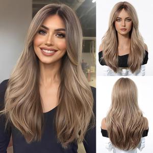 Esmee Long Straight Ash Blonde Wig for Women with Curtain Bangs Natural Synthetic Hair Wigs for Daily Party Use