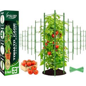 Legigo 8-Pack Up to 63inch Tomato Cages for Garden Plant Support- Garden Stakes Tomato Cage, Tomato Trellis for Potted Plants, Tomato Cages Plant Stakes for Climbing Vegetables Plants Flowers