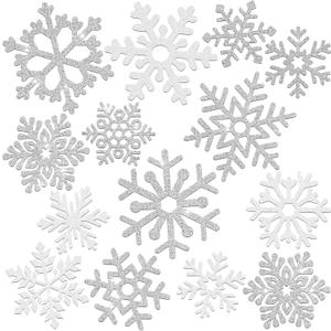 Geyee 96 Pcs Snowflakes Cutouts 12 Styles Glitter Snowflakes Board Cutouts Ornaments with Glue Point Dots for Winter Christmas Home Decoration(Silver, White)