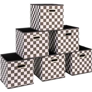 Household Essentials Fabric Storage Bins 6 Piece Set, Checkerboard White and Black (11 L x 11 W x 11 H)
