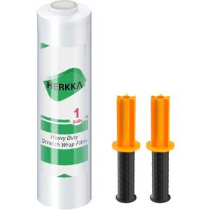 Stretch Film, HERKKA Stretch Wrap with Handles Industrial Strength, Moving Wrapping Plastic Roll, Shrink Wrap for Pallet Wrap, 15" x 1000 Feet, 1 Pack, 60 Gauge
