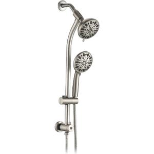 High Pressure 48-Settings Shower Head with Handheld Shower,Drill-Free 3-Way Diverter for Easy Reach,Adjustable Height Slide Bar Dual Shower Head Combo Set - Brushed Nickel
