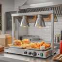 VIKEER Commercial Buffet Warming Station 800W Electric Food Warmer Station with Dual Heat Lamps and Heated Base Adjustable Temp 98-185℉ Independent Switches Stainless Steel for Buffet Catering