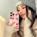 2 x Soft Silicone Case for iPhone 13 Pro Max Case Cute for Women Girls, Girly Aesthetic Cherry Pattern Phone Case, Thin Slim Smooth Silicone Shockproof Protective Cover, Pink