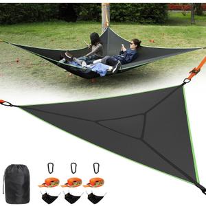 Triangle Hammock, 13ft Camping Hammock with 3 Ratchet Tie Down Straps and Storage Bag, 3 Point Hammocks Portable Max 800 Lbs for 2-3 Adult Kid, Multi Person Tree Hammock for Outside Travel