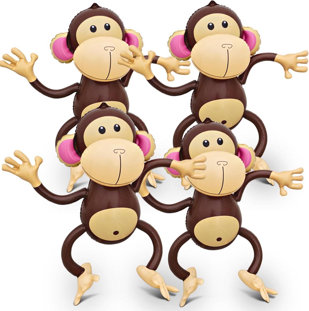 4E's Novelty Inflatable Monkeys - Pack of 4-27 Inch Large Monkeys Inflatables For Jungle Decor, Safari Birthday Decorations, Kids Animal Party Supplies, Baby Shower Favors 4E's Novelty Inflatable Monkeys - Pack of 4-27 Inch Large Monkeys Inflatables For Jungle Decor, Safari Birthday Decorations, Kids Animal Party Supplies, Baby Shower Favors