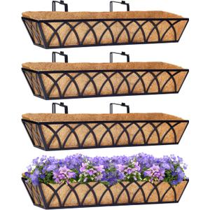 Y&M Window Boxes Horse Trough with Coconut Coir Liner, 30 Inch Window Deck with Coco Liner, Fence Metal Hanging Flower Planter Window Basket Deck Railing Planter Boxes