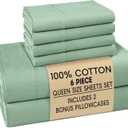 Casa Platino Queen Bed Sheets  100% Cotton Sheets with 4 Pillowcases, Crisp Percale Weave & Cozy Feel, Cooling & Breathable Queen Sheet Set with 15" Deep Pocket, Excellent Quality & Fit  Sage Green
