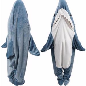 DDMY Shark Blanket Cozy Blanket Hoodie, XL Size Flannel Shark Onesie Wearable Blanket for Adult Cartoon Throw Blankets Shark Sleeping Bag Funny Blanket Shark Costume