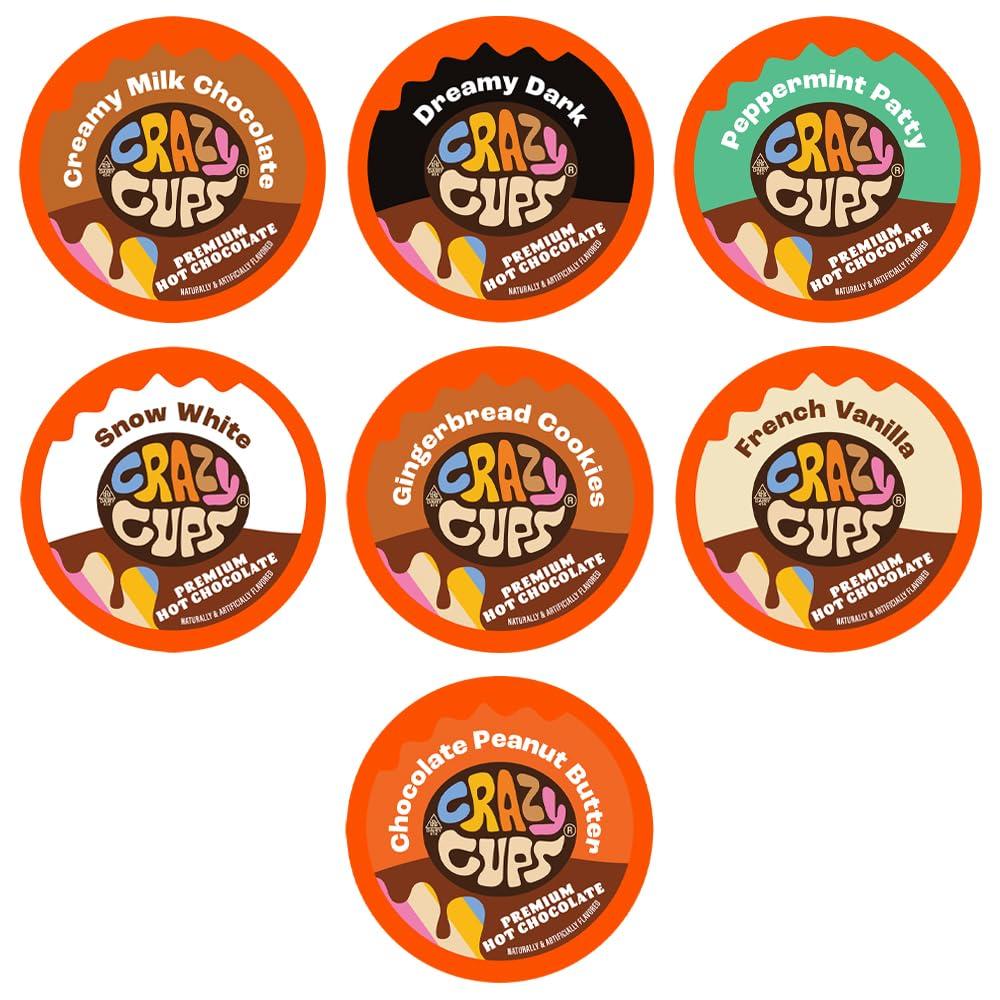 Crazy Cups Premium Hot Chocolate Single Serve Cups for Keurig K Cup Brewers, Variety Pack Sampler, 30 count, Best By: 09/11/26