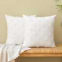 EMEMA Decorative Throw Pillow Covers Rhombic Jacquard Pillowcase Cushion Case Square for Couch Sofa Bed Living Room Bedroom Set of 2, 20x20 Inch, White