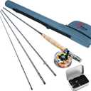 8 Fans Fly Fishing Rod and Reel Combos with 4-Sections Portable Fly Rod and CNC-machined Aluminum Alloy Fly Reel,Fly Fishing Complete Starter Package, 9ft 3/4wt