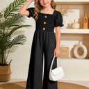 BAVADER Girls Romper 5-14 Years One Piece Girls' Jumpsuits & Rompers Short Sleeve Girls Jumpsuit Floral Smocked Girls Clothes, 9-10Y