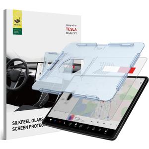Silkfeel Glass Screen Protector Compatible with Tesla Model 3 2023-2017 / Model Y 2024-2020, Center Control Touch Screen Car Navigation Screen Protector, Anti Glare, Auto-Alignment