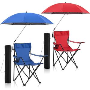 Yuntau Foldable Camping Chair with Umbrella Set Camp Chairs for Adults Folding Picnic Seat Foldable Lawn Seat for Outdoors Fishing Hiking Travel Picnic Beach Patio(Red and Blue,4 Pcs), 31.5 x 19.7 x 21.3 inches