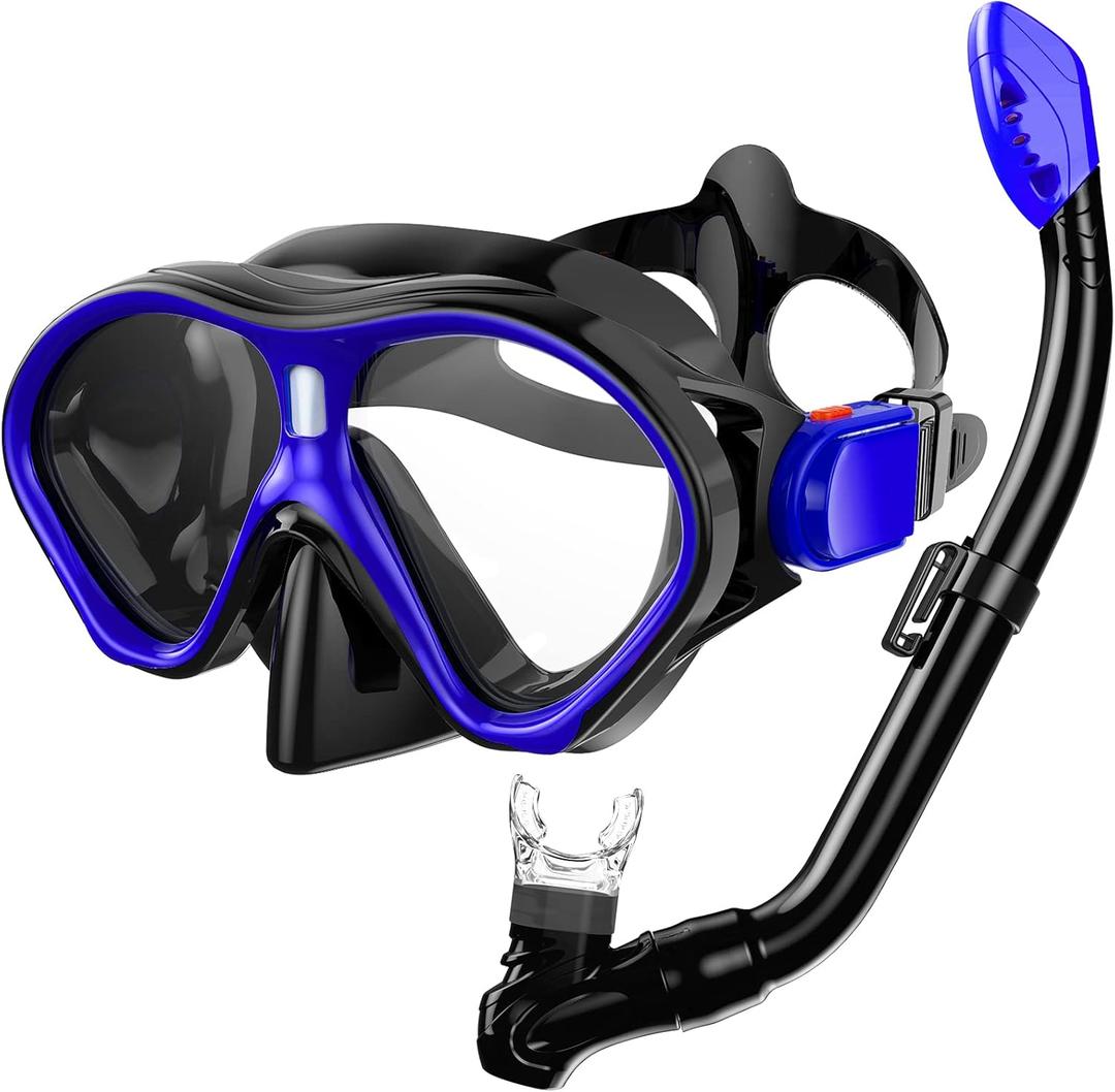 Gintenco Kids Snorkel Set, Diving Mask for Children as Unisex Kids Swimming Goggles, Anti-Fog Diving Mask and Dry Top Snorkel Combo Set for Junior and Youth (Blue/Black)