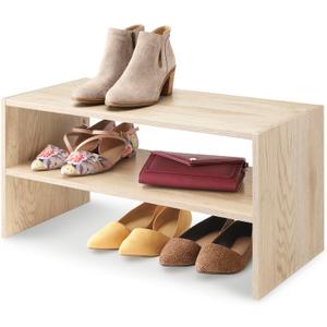 Whitmor Wood Stackable 2-Shelf Shoe Rack, White Oak, 24 inches