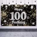 Happy 100th Birthday Decorations,100th Black & Silver Dream Star Large Birthday Banner Backdrop Sign - Cheers to 100 Years Old Bday Party Decoration.