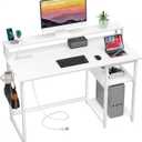 GreenForest 40 inch Computer Desk with Power Outlets, Small Home Office Desk with Ergonomic Monitor Stand, Reversible Gaming Desk, Modern Study Desk, Laptop Desk, Pure White