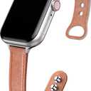Thin Leather Bands Compatible with Apple Watch Band 38mm 40mm 41mm 42mm 44mm 45mm 46mm for Women, Slim Leather Wristbands for Women for iWatch Series 10 9 8 7 6 5 4 3 2 1 SE