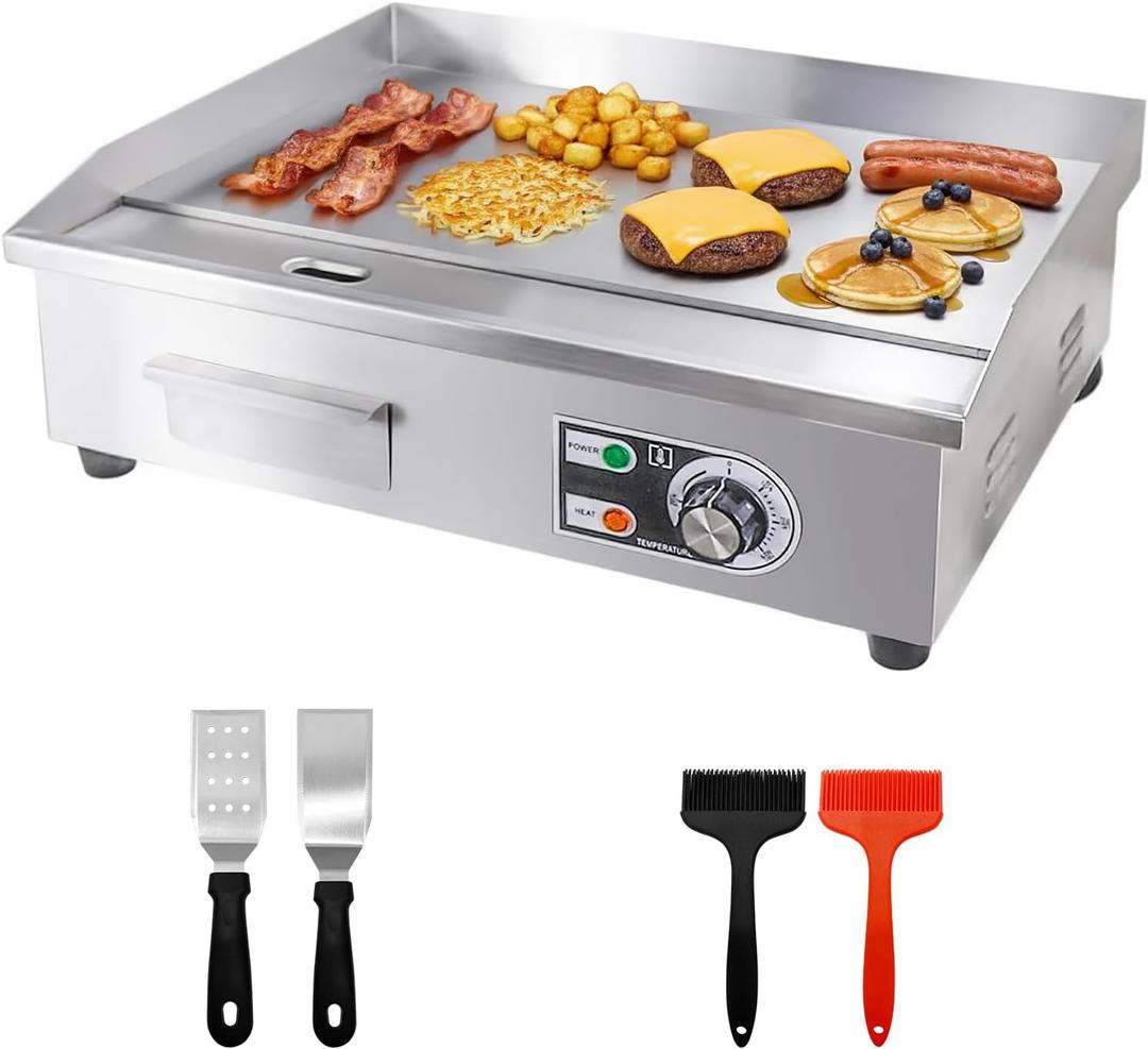 22" Commercial Electric Griddle,Electric Countertop Flat Top Griddle,110V 1600W Electric Flat Top Grill,Non-Stick Restaurant Teppanyaki Stainless Steel Grill,Adjustable Temperature Control