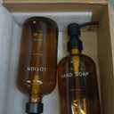 Prus Waso Amber Glass Soap Dispenser Set, Hand Soap and Lotion Set with Black Stainless Steel Pump, Perfect for Modern Bathroom Decor. (Amber)