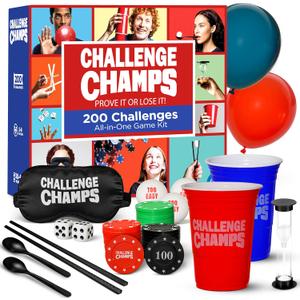 Action Party Game  200 Skill Challenges for Team Building, Family Game Night | Complete Set for Adults, Teens, Kids 8+ with 10+ Accessories | Competitive Group Activity