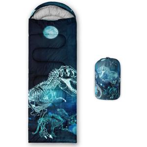 Sleeping Bags for Adults and Kids Camping Sleeping Bags for Girls and Boys Lightweight Waterproof Cold/Warm Sleeping Bag for 3 Season (Single -31.5x90.5, Blue Dinosaur)