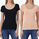 Mcilia Stretch Scoop Neck T-Shirt Soft Solid Basic Tee, Pack of 2, Small