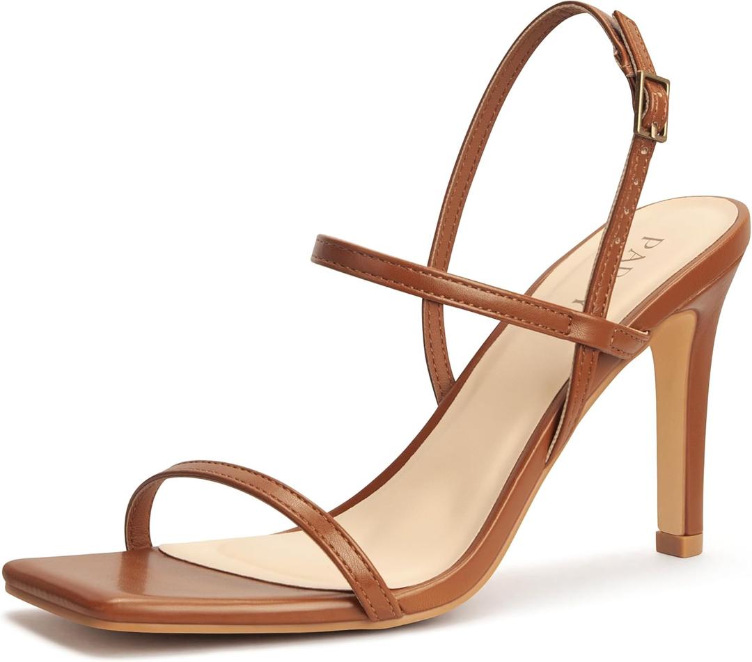 Women's Strappy High Heeled Sandals Open Toe Ankle Strap heels Comfy Weddings Shoes (8, Brown)