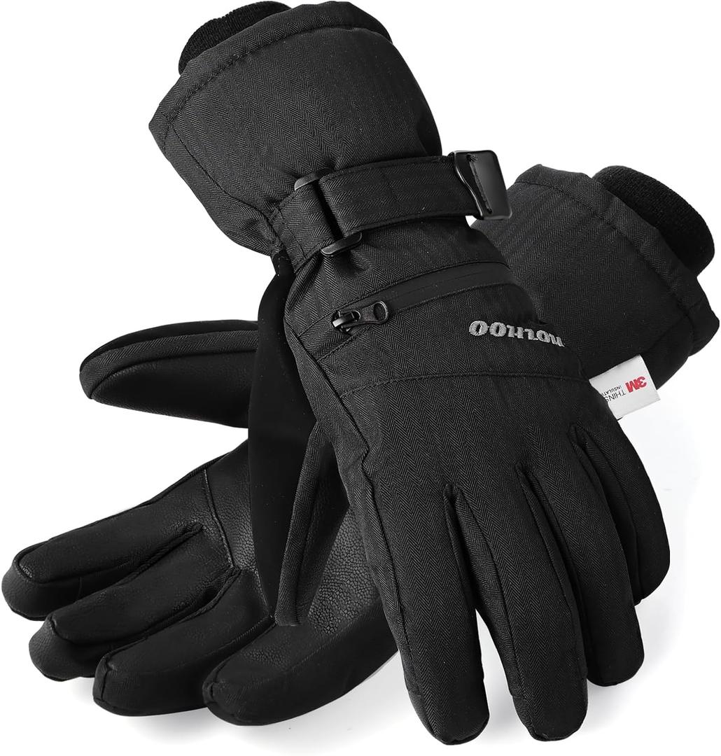 Waterproof Warm 3M Thinsulate Snow Gloves - Touchscreen, Cold Weather Winter Gloves for Snowboarding, Fits Both Men & Women (Small, Black)