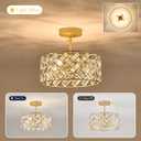 Gold Crystal Chandelier 4-Light, 12" Modern Drum Pendant Light, Small Semi Flush Mount Ceiling Light Fixture for Foyer, Entryway, Kitchen Island, Dining Room, Bedroom, Hallway