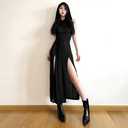 SINROYEE Women High Slit Long Dress Sexy Sleeveless Cocktail Dress Sexy Cutout Bodycon Party Club Cami Dresses (Black, L)