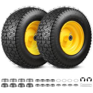 16x6.50-8 Tubeless Tire and Wheel, 4 Ply 16x6.5-8" Lawn Mower Tires with 3/4" Bearings with Extra 5/8" Bearings and 1" Bushings, 3"-4.5" Offset Hub, Fit Riding Mower and Garden Tractor Front Wheels