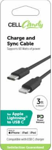 CellCandy Fast Charge And Sync Cable 3 Ft For Apple Lightning to USB C