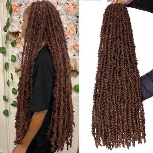 Leeven 30 Inch Long Butterfly Locs Crochet Hair for Black Women 6 Packs Pre-twisted Crochet Butterfly Braids Locs Brown Distressed Faux Locs Crochet Hair 