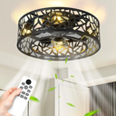 Caged Ceiling Fans with Lights,18 Inch Fandelier Ceiling Fan with Remote Control,Matte Black Low Profile Ceiling Fan for Bedroom,Living Room,CF06-BK