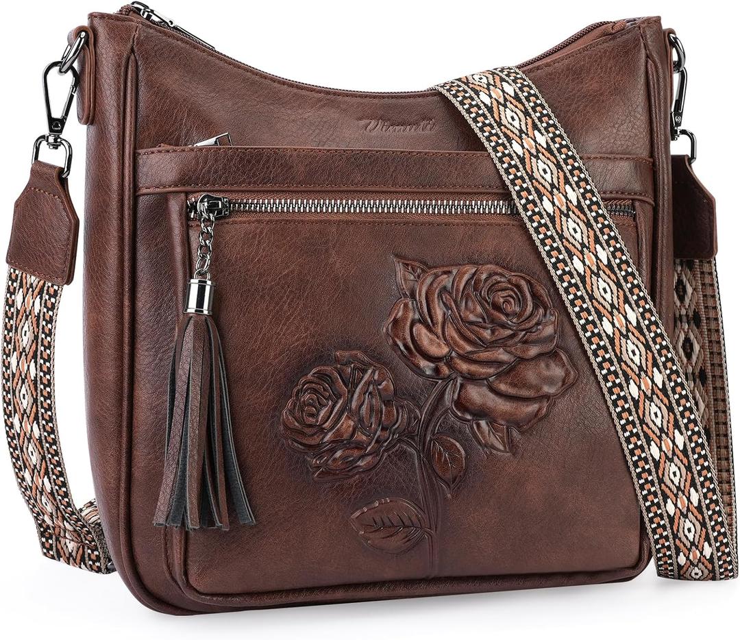 Crossbody Bags for Women Trendy Vegan Leather Hobo Purses Embossed Shoulder Handbag Lightweight Travel Purse