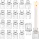 Glasseam Glass Candle Stick Holder: Small Candlesticks for Taper Candles, Bulk Set of 20, Mini Crystal Clear for Wedding Centerpieces Party Decorations