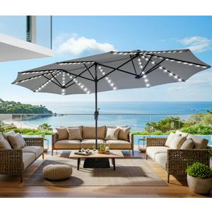 SUPERJARE 13ft Outdoor Patio Umbrella with Solar Lights, Double-sided Deck Pool Umbrella with 1.5 Inch Pole, Fade Resistant Canopy, 12 Sturdy Ribs, for Porch, Market, Backyard(No Base)