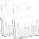 KTRIO Acrylic Brochure Holder 8.5 x 11 Clear Literature Display Stand, Plastic Flyer Holder for Trifold Brochures, Menus, Magazines, Pamphlets, Documents, Desk or Wall Mount, 2 Pack