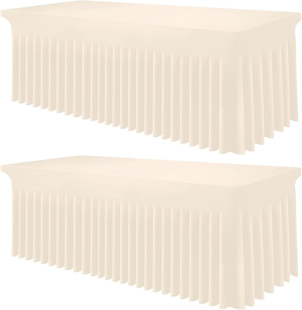 Smiry Spandex Tablecloth 2 Pack, Elastic Fitted Stretch Tablecloth for 6FT Rectangle Tables, Waterproof Washable Table Cover Skirt for Outdoor, Wedding, Banquet & Parties (Beige, 72Lx30Wx30H Inch)