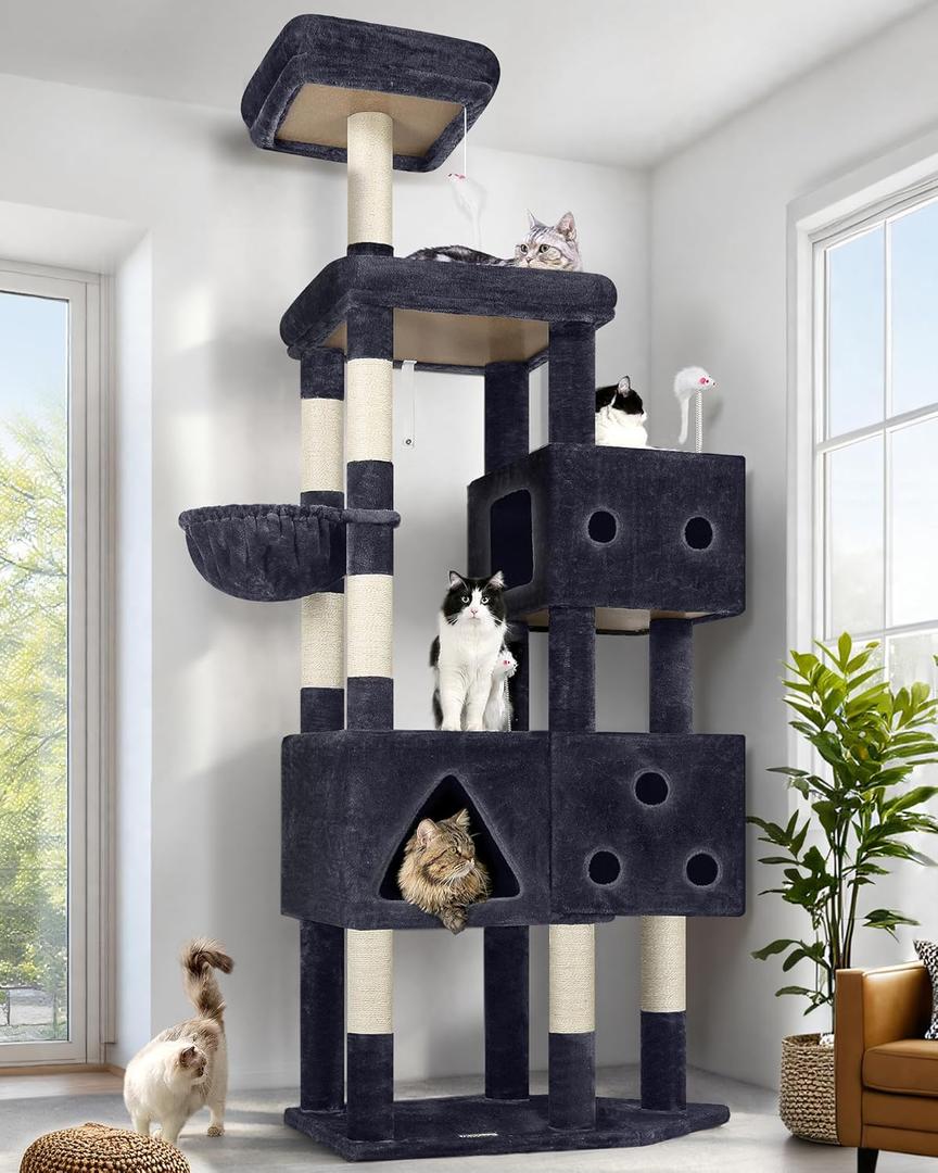 Globlazer Extra Large Cat Tower, 81-inch Tall Cat Tree for Big Cats 20 lbs, XXL Heavy Duty Cat Scratching Tower for Indoor Adult Cats with 3 Cat Condos, 8 Scratching Posts, F81, Dark Grey