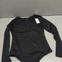 Chunpin Women's Long Sleeve Bodysuit Square Neck Notch V Neck Body Suits Double Lined Going Out Outfits Thong Bodysuits (Medium)