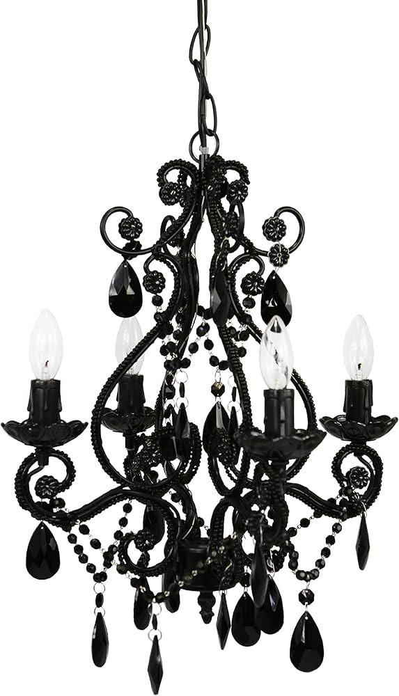 Tadpoles Mini 4-Bulb Vintage Chandelier - White Diamond | 14" x 14" x 17" | Plug-In or Hardwired | Uses Four 25-Watt E12 Candelabra Bulbs | Faux Crystal Chandelier with Acrylic & Glass Beads